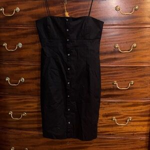 Ralph Lauren Black tiny Strap button down Dress- pearly button w/ name